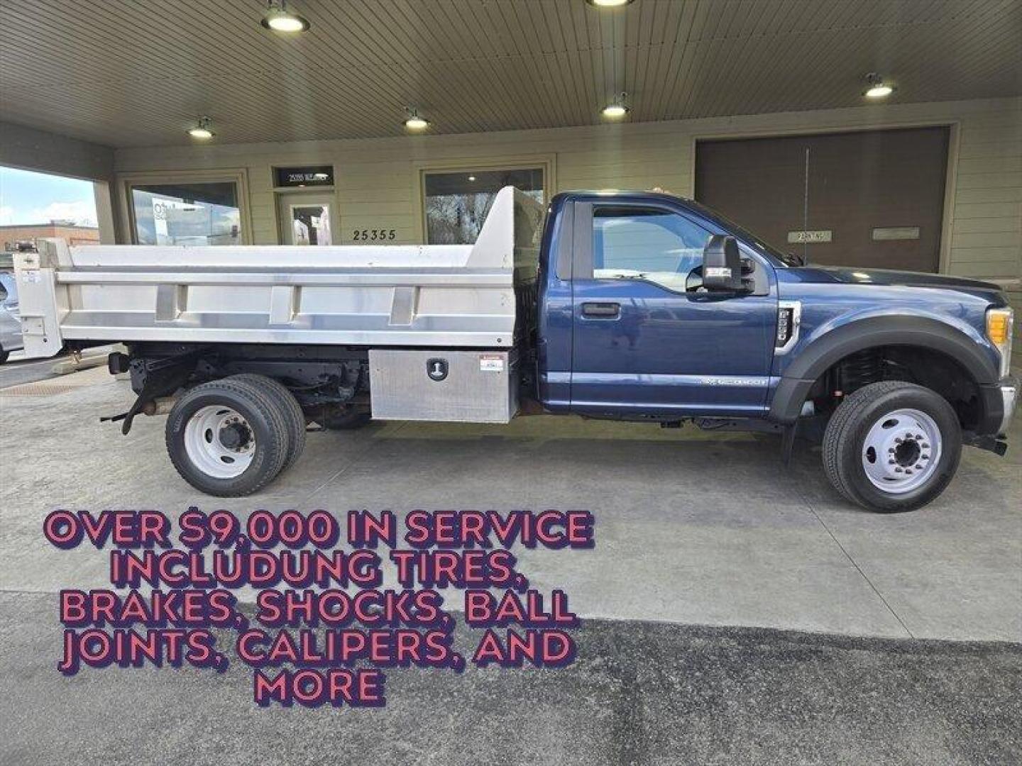 2017 Blue Ford F-550 XL DRW (1FDUF5GT5HE) with an 6.7 engine, located at 25355 Eames Street, Channahon, IL, 60410, (815) 467-1807, 41.429108, -88.228432 - ** ZORESCO 11 FOOT ALUMINUM DUMP BODY WITH PTO. OVER $9,000 IN SERVICE INCLUDUNG TIRES, BRAKES, SHOCKS, BALL JOINTS, CALIPERS, AND MORE. READY TO GO TO WORK. ** This 2017 Ford F-550 comes in a striking Blue exterior color, complemented by a sophisticated Gray interior. Boasting a mileage of below 80 - Photo#1