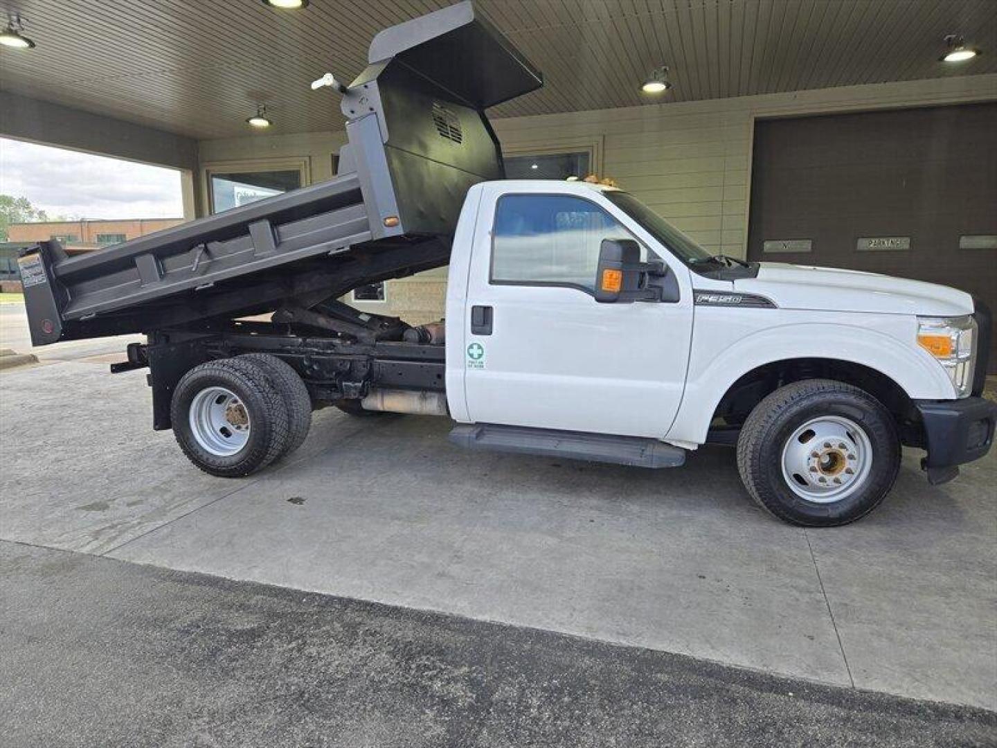 2016 White Ford F-350 XL DRW (1FDRF3G62GE) with an 6.2L Flex Fuel V8 385hp 405ft. lbs. engine, Automatic transmission, located at 25355 Eames Street, Channahon, IL, 60410, (815) 467-1807, 41.429108, -88.228432 - ** 9 FOOT RUGBY DUMP BODY, FULLY SERVICED AND READY TO WORK. **This 2016 Ford F-350 Super Duty XL is a robust truck designed to handle tough tasks with ease. Powered by a 6.2L Flex Fuel V8 engine delivering 385hp and 405ft. lbs. of torque, this truck is ready for any challenge. The exterior is a cri - Photo#1