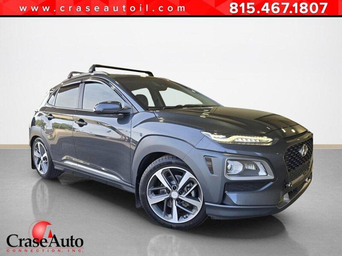 2019 Thunder Gray Hyundai KONA Ultimate (KM8K5CA52KU) with an 1.6L Turbo I4 175hp 195ft. lbs. engine, Automatic transmission, located at 25355 Eames Street, Channahon, IL, 60410, (815) 467-1807, 41.429108, -88.228432 - Introducing the powerhouse on wheels - the 2019 Hyundai KONA Ultimate in Thunder Gray! This beast is equipped with a 1.6L Turbocharged Inline-4 engine, pumping out a jaw-dropping 175 horsepower and 195 ft. lbs. of torque. Dominate the roads with this machine! Step inside the lap of luxury with the - Photo#0