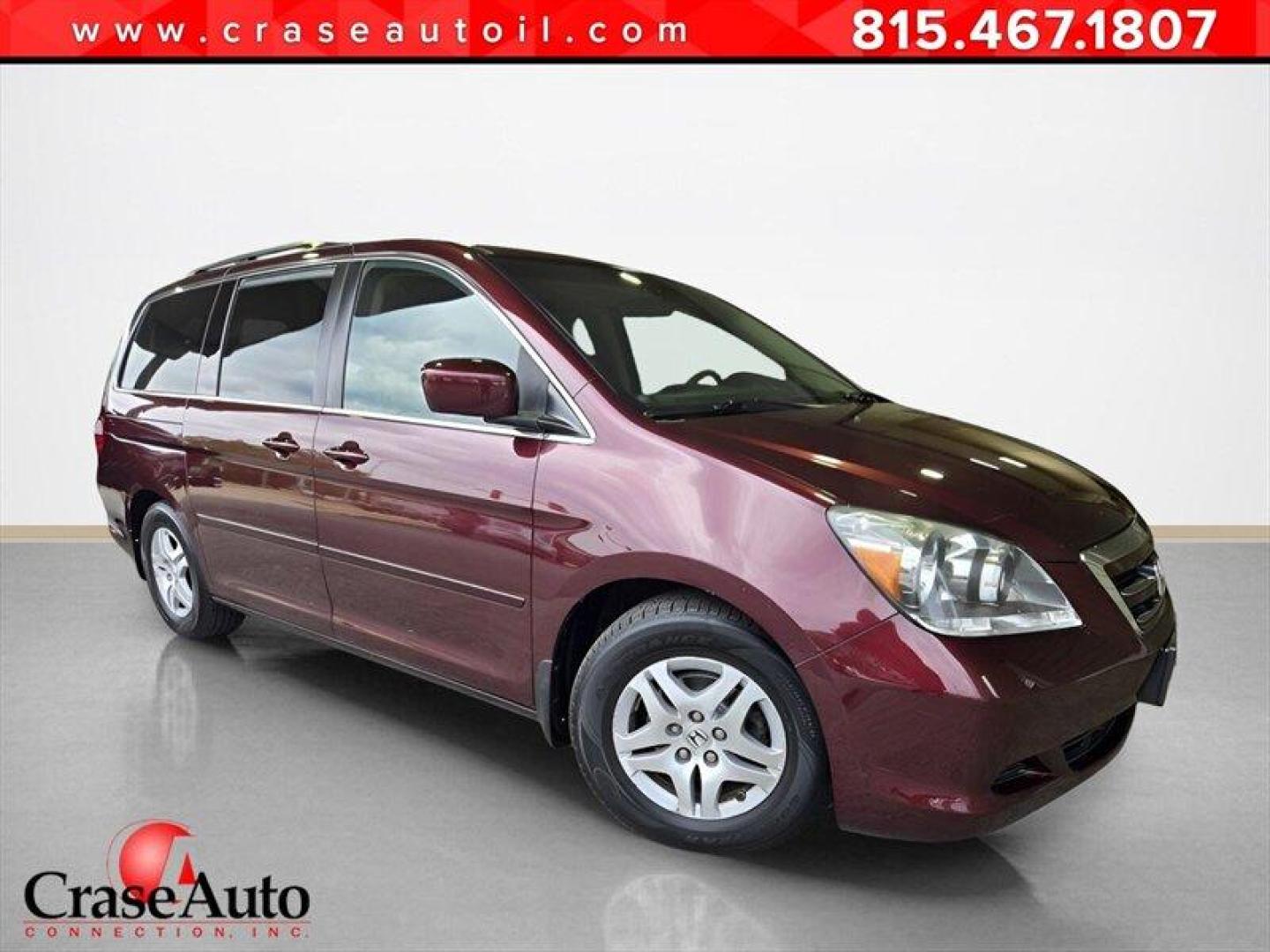 2007 Dark Cherry Pearl Honda Odyssey EX (5FNRL38457B) with an 3.5L V6 244hp 240ft. lbs. engine, Automatic transmission, located at 25355 Eames Street, Channahon, IL, 60410, (815) 467-1807, 41.429108, -88.228432 - Presenting the 2007 Honda Odyssey EX in a sleek Dark Cherry Pearl exterior with a cozy Gray interior. Powered by a robust 3.5L V6 engine producing 244hp and 240ft. lbs. of torque, this minivan offers a perfect blend of power and efficiency. Boasting low mileage at under 104,000 miles, averaging less - Photo#0