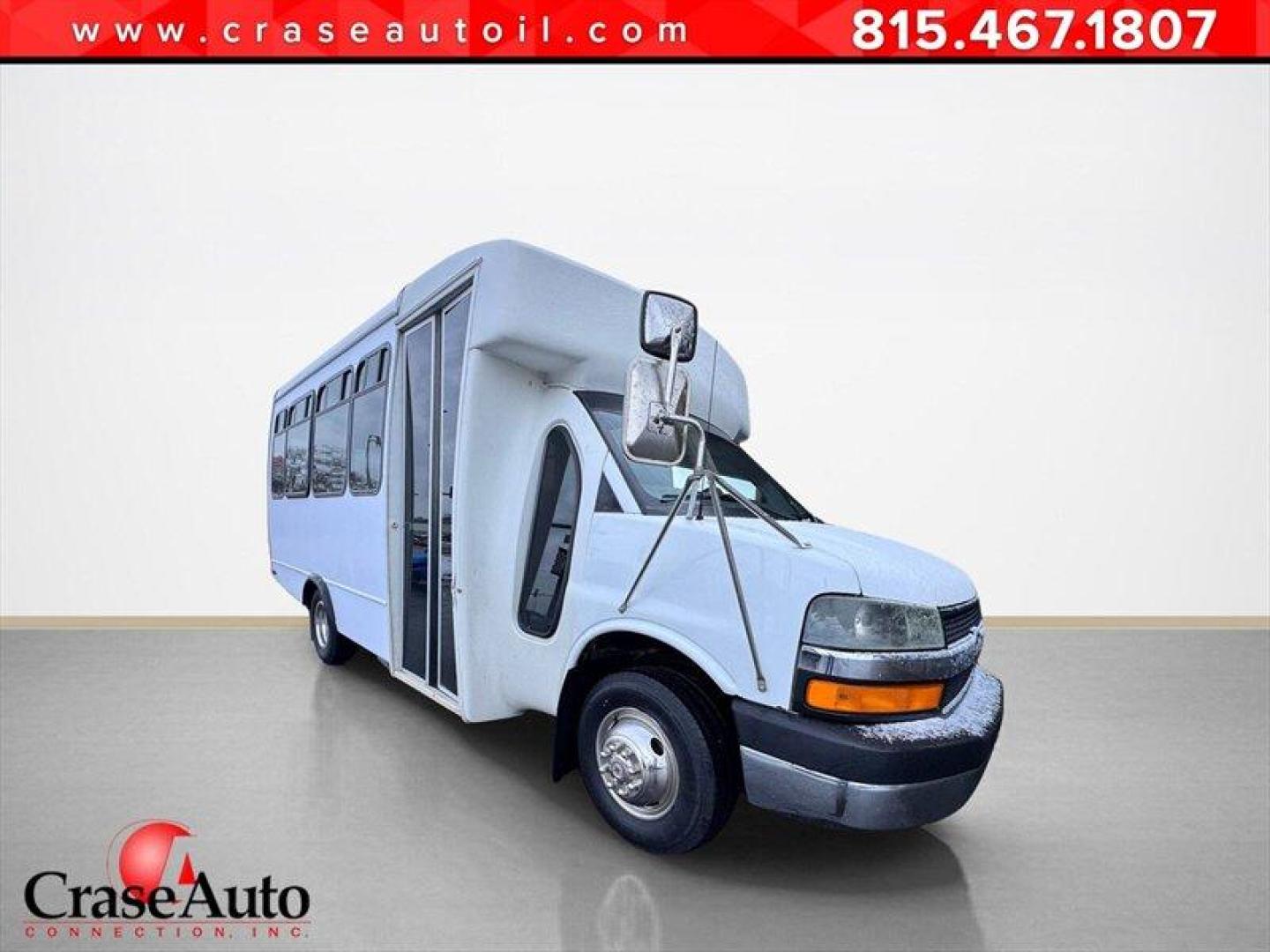 2004 White Chevrolet Express Base Cutaway (1GBJG31UX41) with an GM Vortec 6000 6.0L V8 345hp 380ft. lbs. engine, Automatic transmission, located at 25355 Eames Street, Channahon, IL, 60410, (815) 467-1807, 41.429108, -88.228432 - Introducing the 2004 Chevrolet Express 15 Passenger Bus the ultimate ride for those who love to roll deep! This beauty is powered by a robust 6.0L V8 engine, which means youll have all the muscle you need to haul your crew around town or across the country. With just under 57,000 miles on the clock - Photo#0