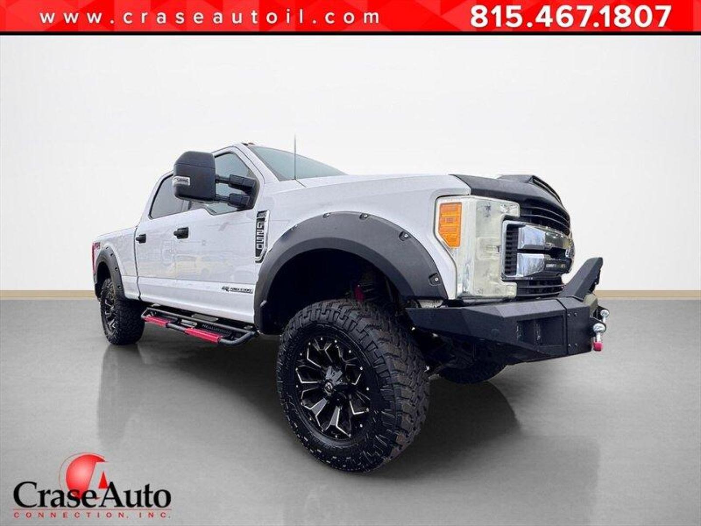 2017 Oxford White Ford F-250 XLT (1FT7W2BT2HE) with an Power Stroke 6.7L Biodiesel Turbo V8 440hp 925ft. engine, Automatic transmission, located at 25355 Eames Street, Channahon, IL, 60410, (815) 467-1807, 41.429108, -88.228432 - This 2017 Ford F-250 Crew Cab 4x4 Power Stroke Diesel is a local trade that commands attention the moment you see it. Built to work hard and stand out while doing it, this Super Duty combines legendary Ford diesel performance with aggressive aftermarket upgrades that set it apart from the rest. Und - Photo#0