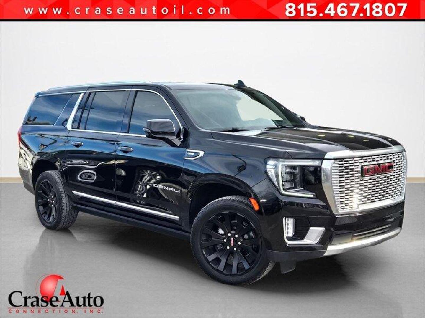 2021 Onyx Black GMC Yukon Denali (1GKS2JKL3MR) with an EcoTec3 6.2L V8 420hp 460ft. lbs. engine, Automatic transmission, located at 25355 Eames Street, Channahon, IL, 60410, (815) 467-1807, 41.429108, -88.228432 - 2021 GMC Yukon XL Denali Onyx Black exterior, Jet Black interior. This Yukon XL is powered by the EcoTec3 6.2L V8 that produces 420 hp and 460 ft-lbs of torque, mated to a 10-speed automatic transmission. EPA fuel economy is approximately 13 MPG city and 19 MPG highway. The vehicle is in excellent - Photo#0