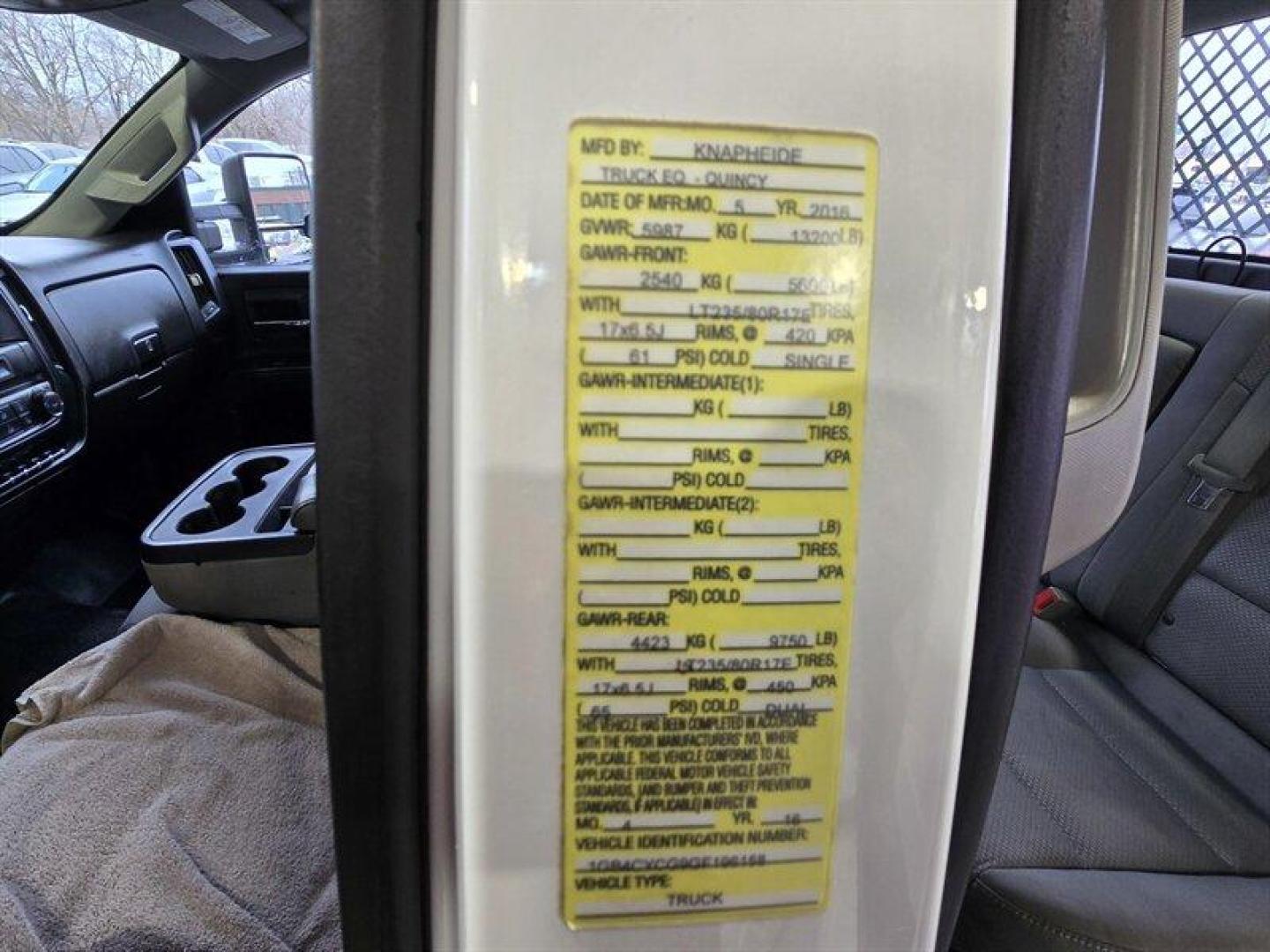 2016 White Chevrolet Silverado 3500 Work Truck (1GB4CYCG9GF) with an Vortec 6.0L V8 360hp 380ft. lbs. engine, Automatic transmission, located at 25355 Eames Street, Channahon, IL, 60410, (815) 467-1807, 41.429108, -88.228432 - ** FULLY SERVICED, 9 FOOT KNAPHEIDE FLAT BED, 6 BRAND NEW TIRES, ONLY 60,000 MILES. **2016 Chevrolet Silverado 3500 Work Truck Vortec 6.0L V8 (360 hp / 380 lb-ft) This 2016 Chevrolet Silverado 3500 Work Truck is finished in White with a Gray interior and is in excellent overall condition. It is po - Photo#28