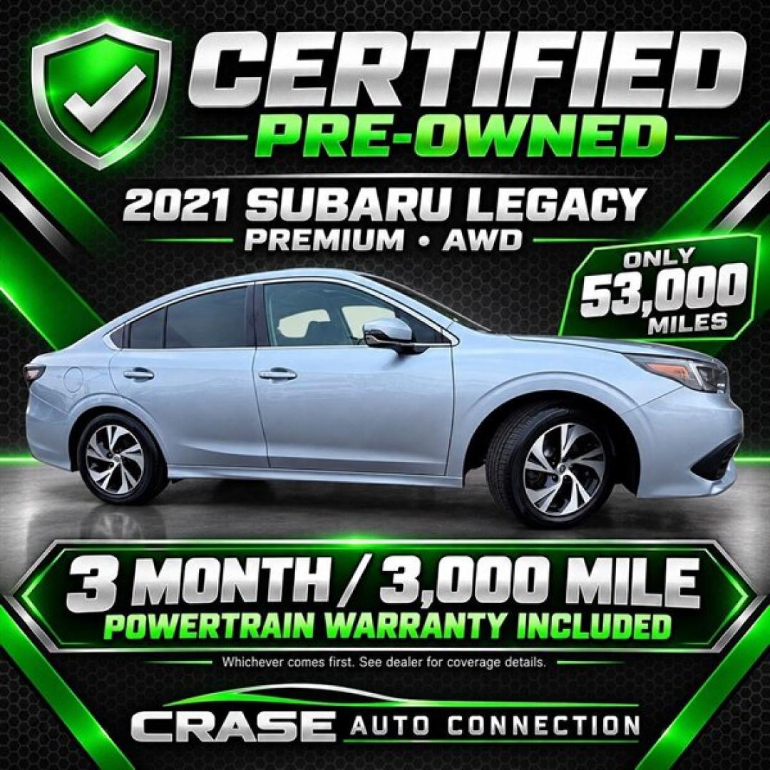 2021 Ice Silver Metallic Subaru Legacy Premium (4S3BWAF69M3) with an 2.5L H4 182hp 178ft. lbs. engine, Automatic transmission, located at 25355 Eames Street, Channahon, IL, 60410, (815) 467-1807, 41.429108, -88.228432 - Experience reliable performance and refined comfort with this 2021 Subaru Legacy Premium. Powered by a 2.5L horizontally opposed 4-cylinder engine, this sedan delivers 182 horsepower and 178 lb-ft of torque, providing a balanced blend of power and efficiency. The exterior showcases a sleek Ice Silve- Photo#1