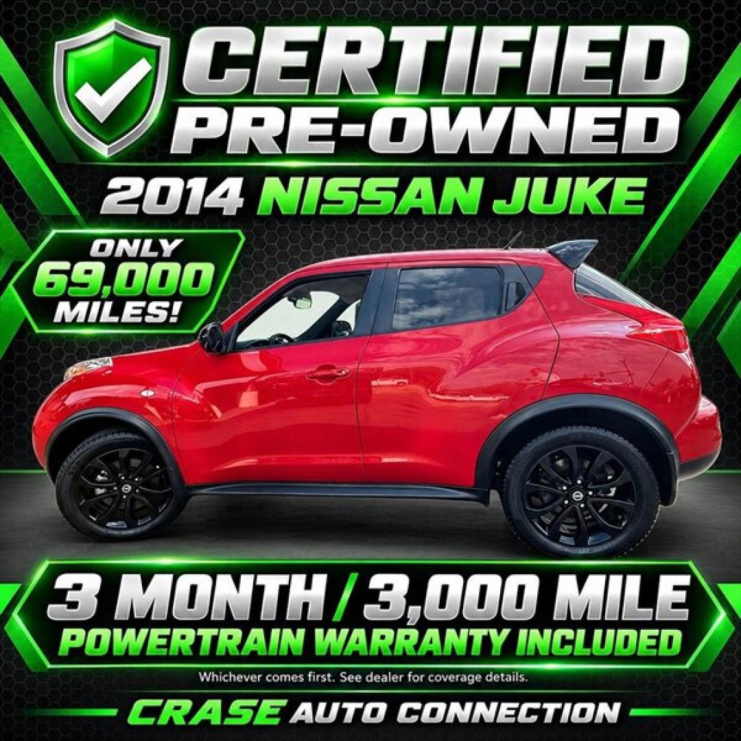 2014 Red Alert Nissan JUKE S (JN8AF5MR2ET) with an 1.6L Turbo I4 188hp 177ft. lbs. engine, Automatic transmission, located at 25355 Eames Street, Channahon, IL, 60410, (815) 467-1807, 41.429108, -88.228432 - 2014 Nissan JUKE S Turbocharged and Ready to Go! Looking for something sporty, fun, and different from everything else on the road? Check out this 2014 Nissan JUKE S FWD! Turbocharged 1.6L engine Automatic CVT Midnight Edition appearance package Black alloy wheels Rear spoiler Backup camera Bluet- Photo#1