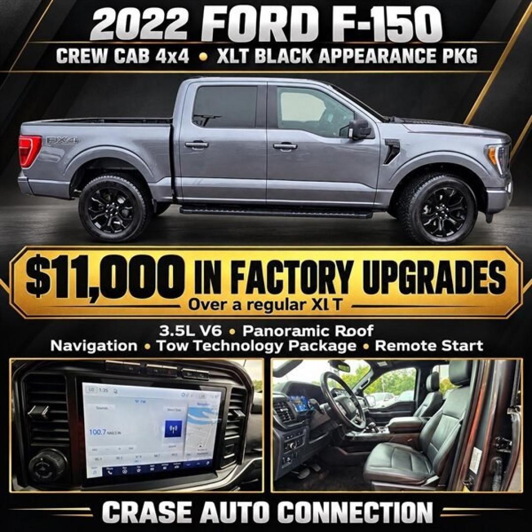 2022 Carbonized Gray Ford F-150 XLT (1FTFW1E89NF) with an EcoBoost 3.5L Twin Turbo V6 400hp 500ft. lbs. engine, Automatic transmission, located at 25355 Eames Street, Channahon, IL, 60410, (815) 467-1807, 41.429108, -88.228432 - 2022 FORD F-150 XLT SUPERCREW 4X4 OVER $11,000 IN EXTRA FACTORY OPTIONS! Some trucks come with the basics. This one checked the upgrade boxes. 3.5L EcoBoost V6 with 10-speed automatic XLT Black Appearance Package with 20" gloss-black wheels Black leather-trimmed seats Twin-panel moonroof FX4- Photo#1